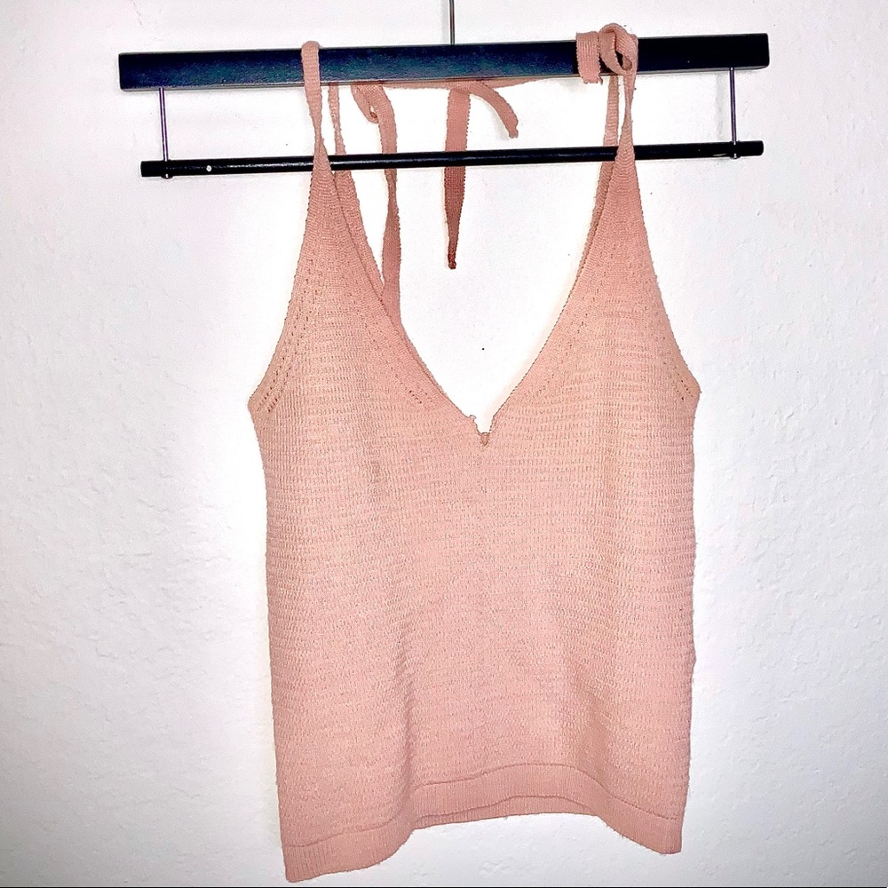 Blush pink knit tie tank